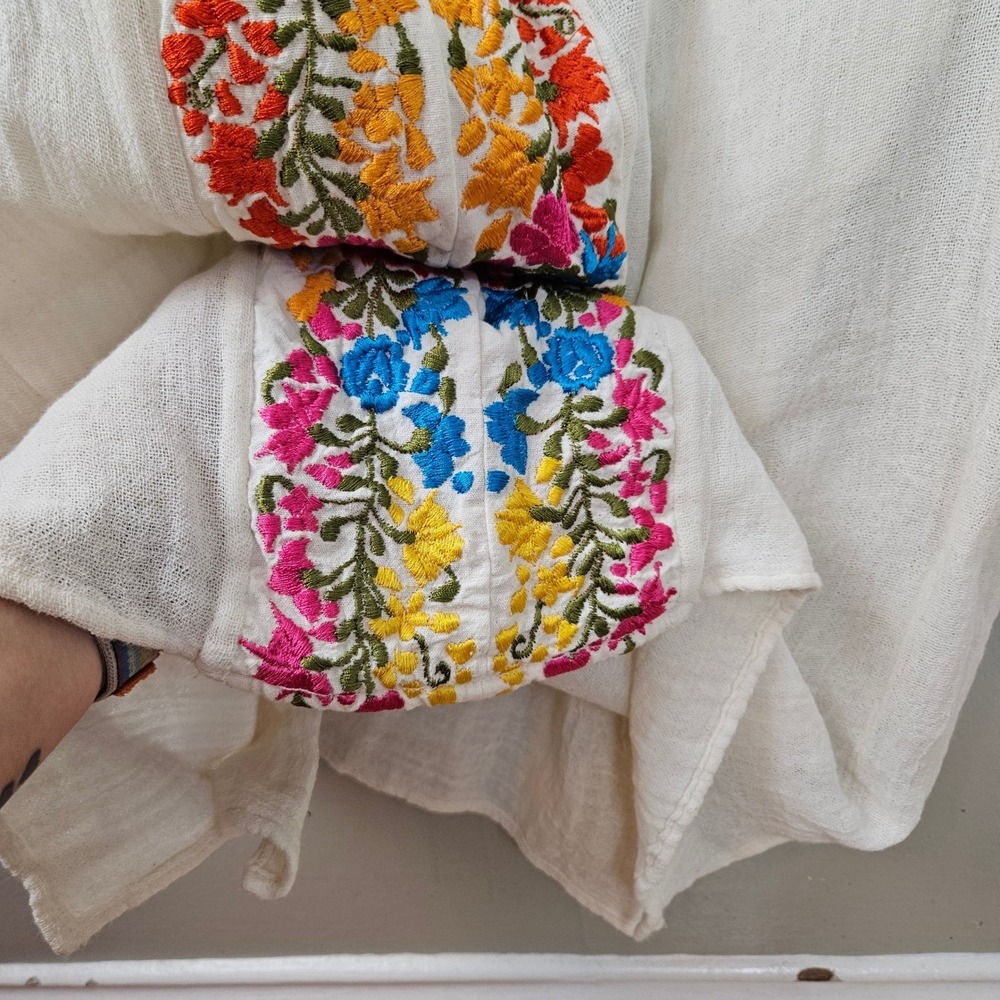 Jen's Pirate Booty Gauze Embroidered Kaftan Sz XS/S Ivory Multi Maxi Dress - Picture 5 of 12